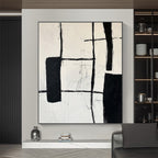 INTERSECTION: Bold Black Shapes Lines Heavily Textured Canvas
