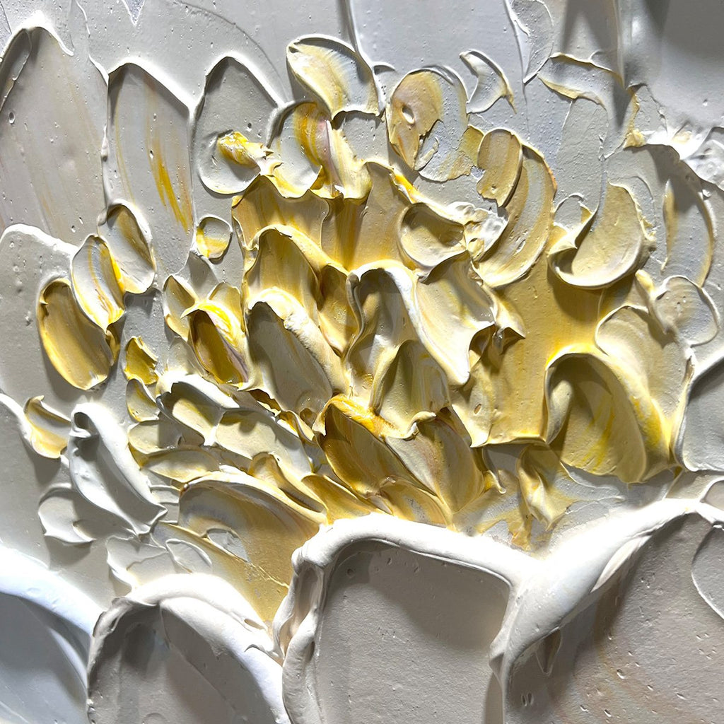 IVORY PETALS: Textured Impasto Peony Painting
