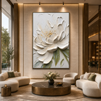 IVORY PETALS: Ivory White Impasto Peony  Canvas