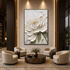 IVORY PETALS: Ivory White Impasto Peony  Canvas