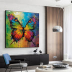 IRIDESCENT WINGS: Textured Square Colorful Butterfly Oil Painting