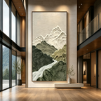 JADE PEAK: Green White Layered Mountain River Textured Minimalist Canvas