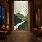 JADE PEAK: Green White Layered Mountain River Textured Minimalist Canvas