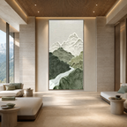 JADE PEAK: Green White Layered Mountain River Textured Minimalist Canvas