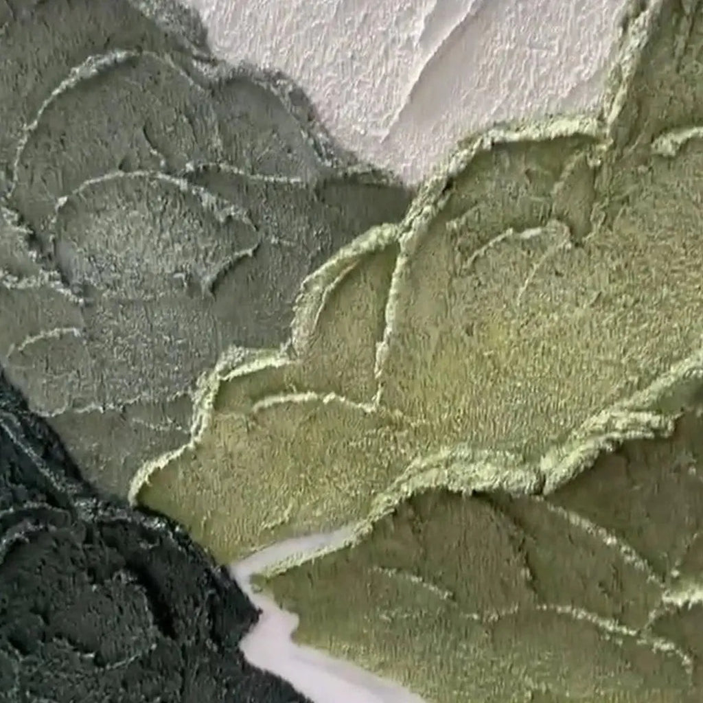 JADE PEAK: Green White Layered Mountain River Textured Minimalist Canvas