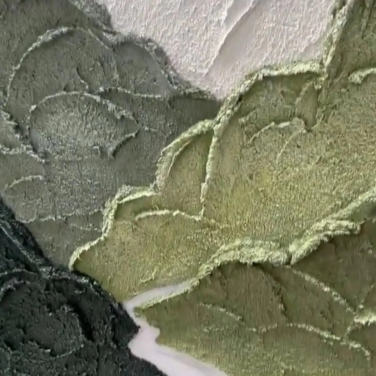 JADE PEAK: Green White Layered Mountain River Textured Minimalist Canvas