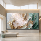JADE AURORA: Textured Green Gold Impasto Abstract Natural Canvas