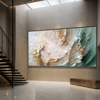 JADE AURORA: Textured Green Gold Impasto Abstract Natural Canvas