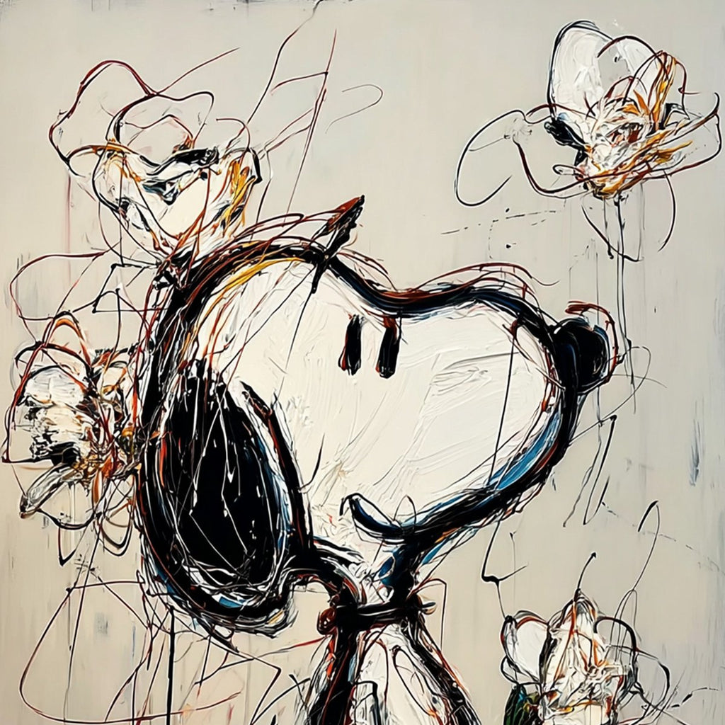JOYFUL DAYDREAM: Expressive Pop Art Character Painting with Floral Accents