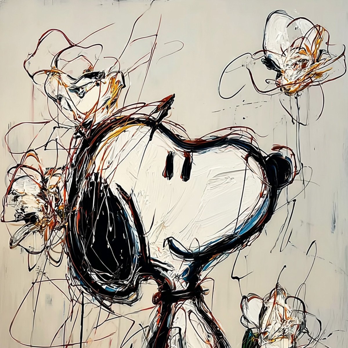 JOYFUL DAYDREAM: Expressive Pop Art Character Painting with Floral Accents