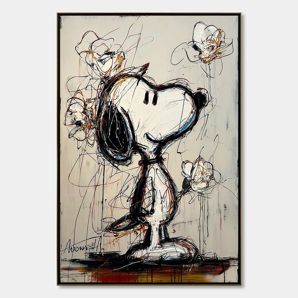 JOYFUL DAYDREAM: Expressive Pop Art Character Painting with Floral Accents