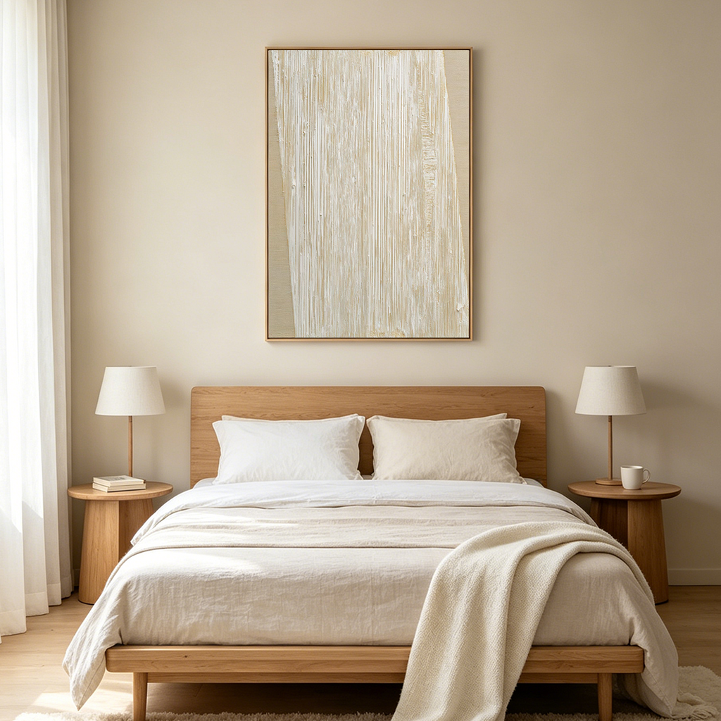 LINEAR CALM: Beige Off White Parallel Grooves Palette Knife Canvas
