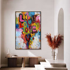 LOVE CASCADE: Colorful Textured Abstract Love Graffiti Wall Art