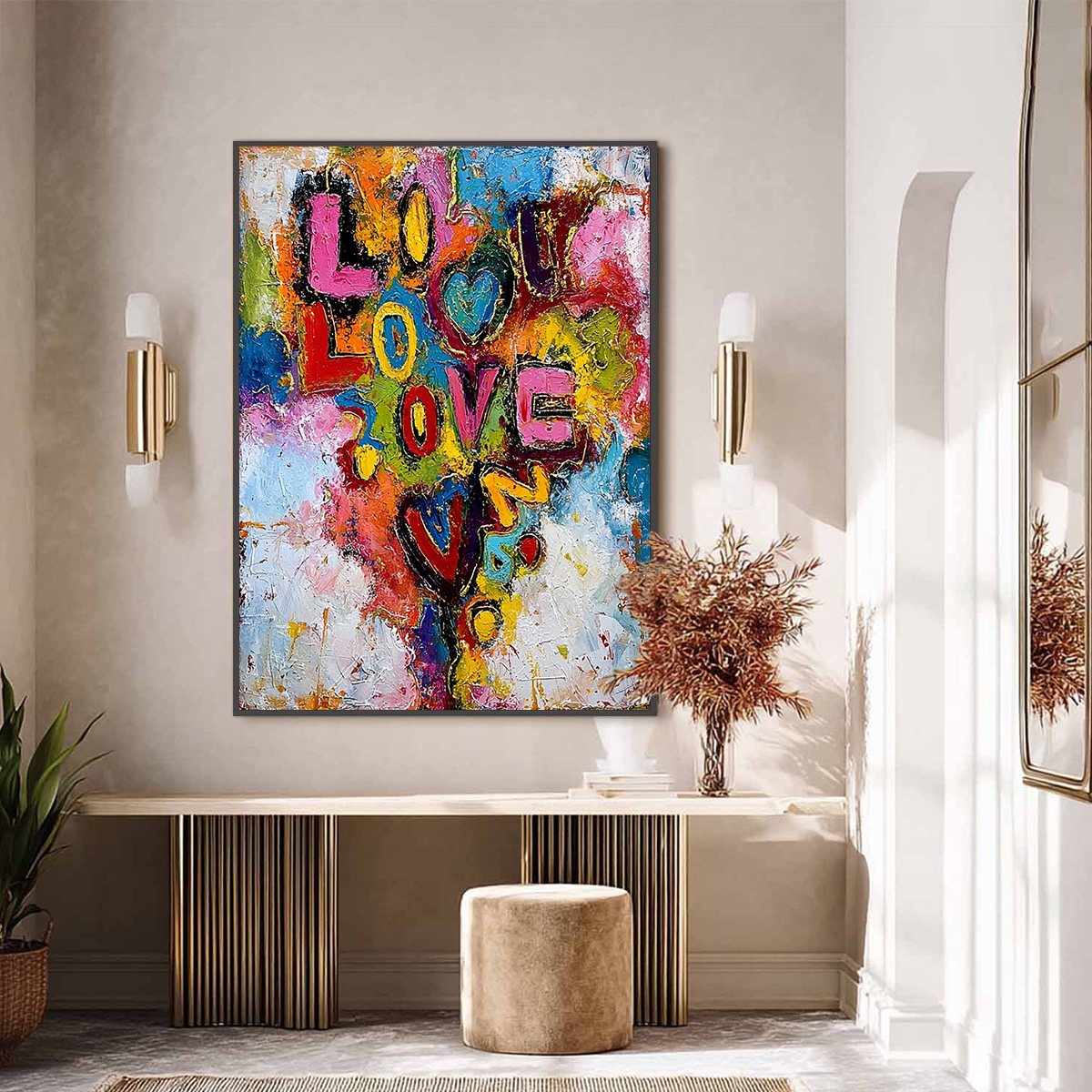 LOVE CASCADE: Colorful Textured Abstract Love Graffiti Wall Art