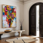 LOVE CASCADE: Colorful Textured Abstract Love Graffiti Wall Art