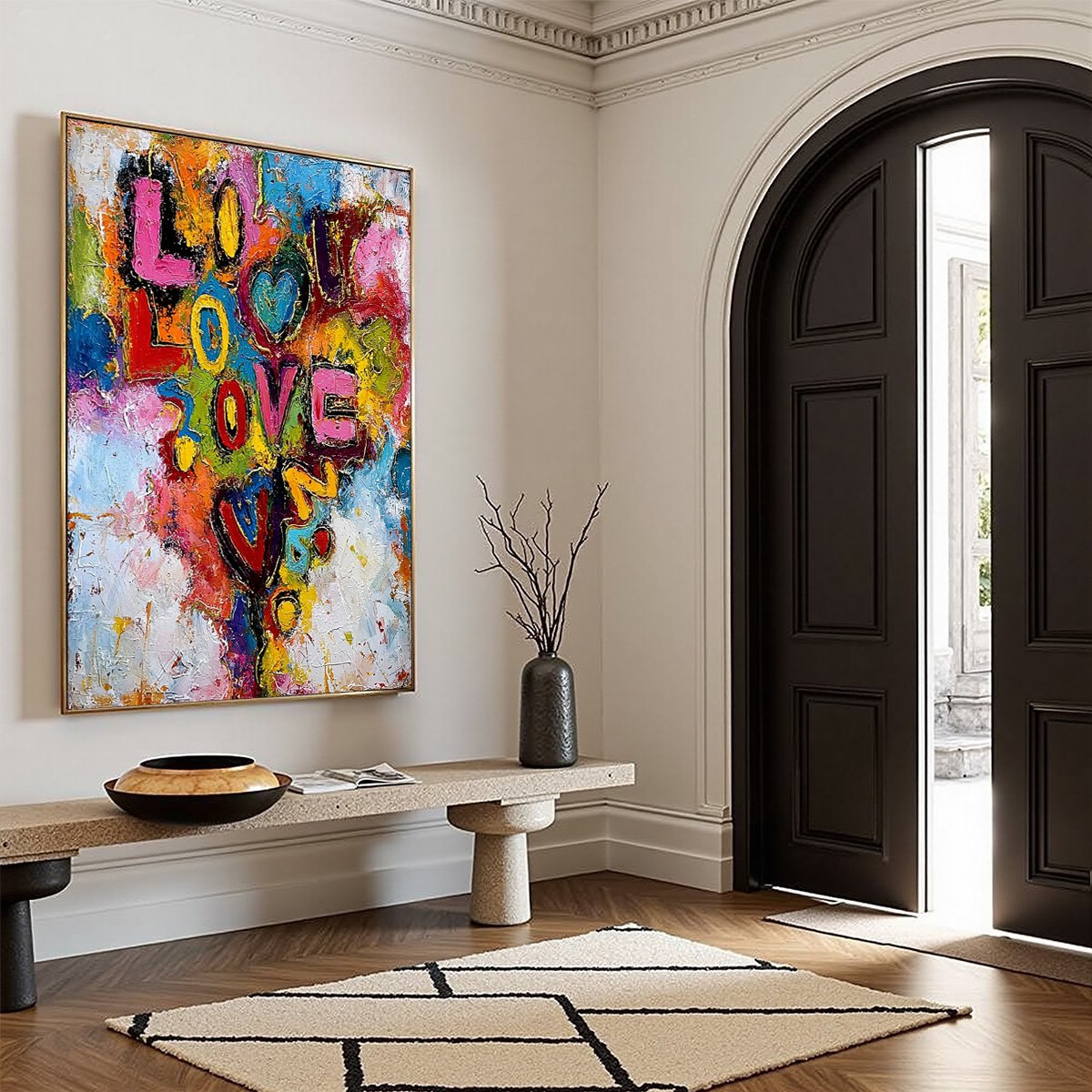 LOVE CASCADE: Colorful Textured Abstract Love Graffiti Wall Art