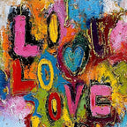LOVE CASCADE: Colorful Textured Abstract Love Graffiti Wall Art