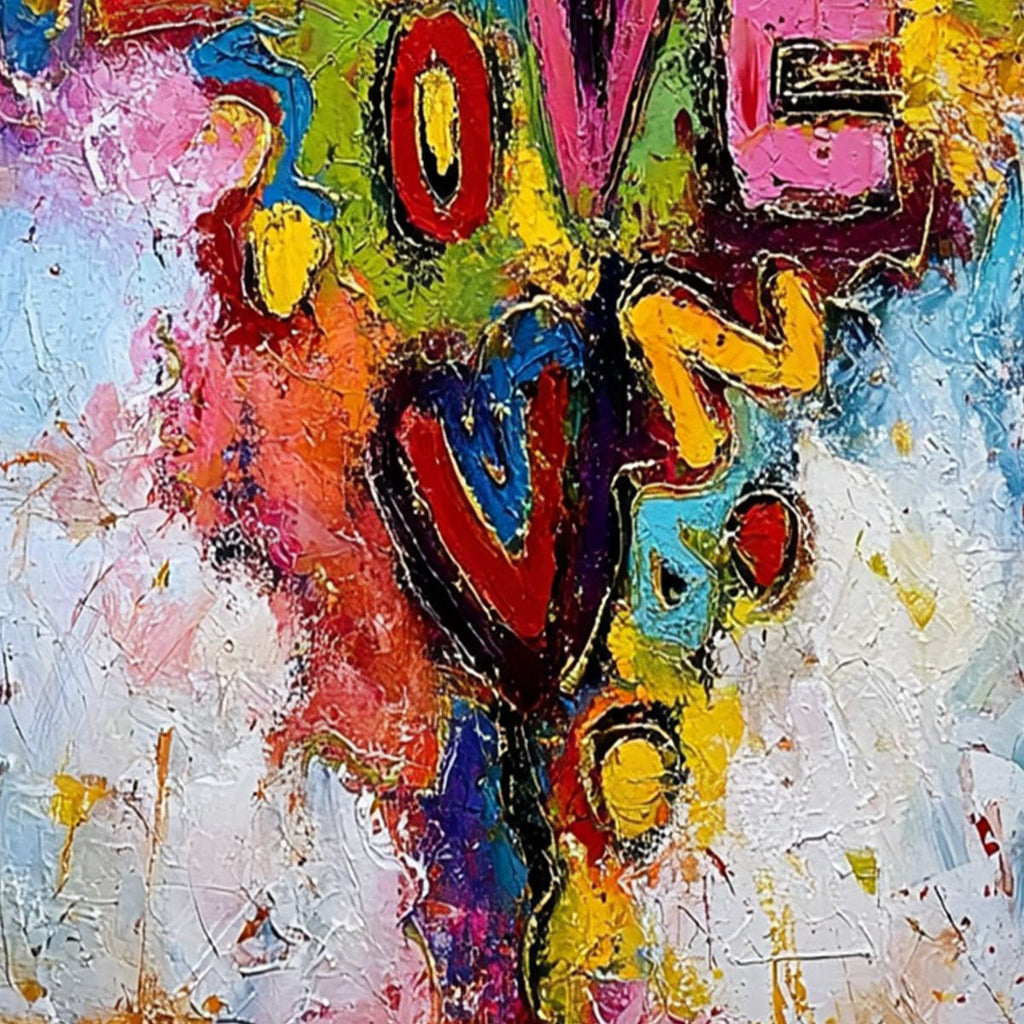 LOVE CASCADE: Colorful Textured Abstract Love Graffiti Wall Art