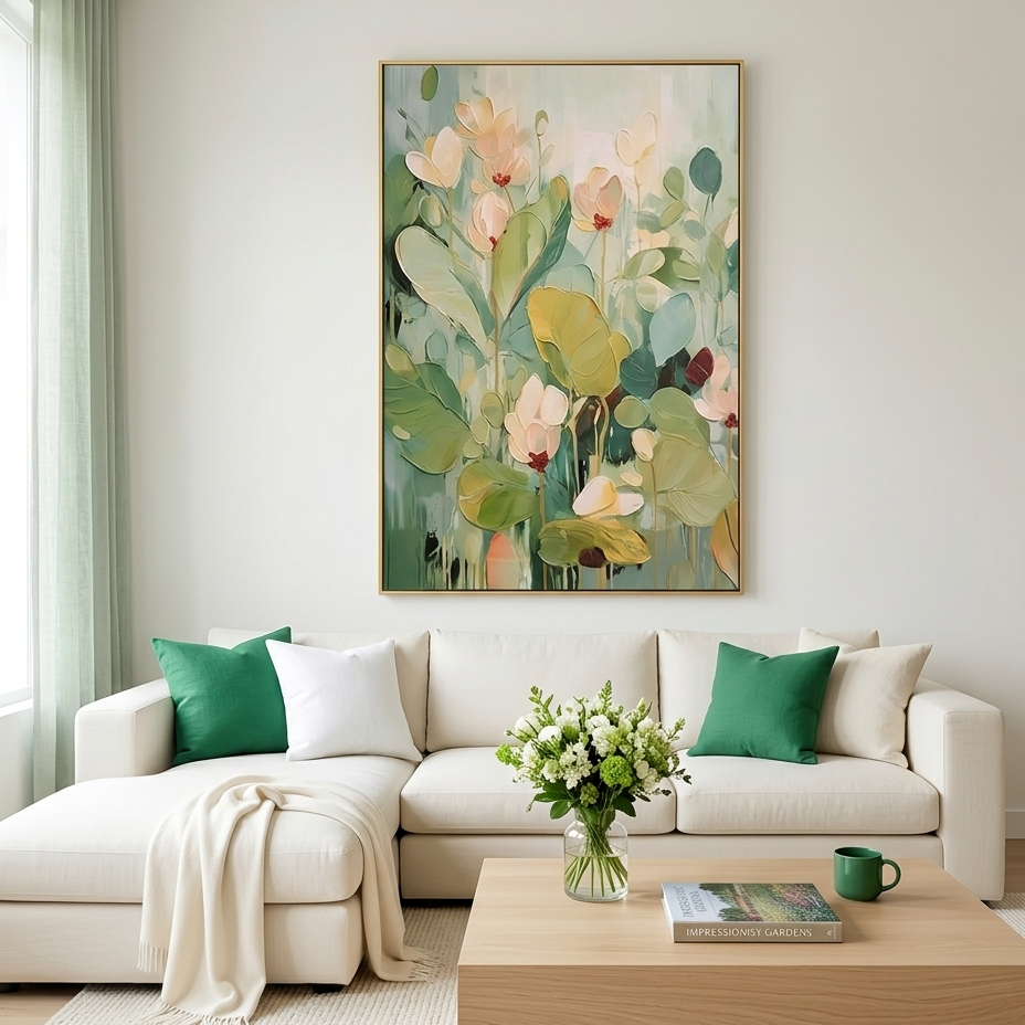 LUSH GARDEN: Textured Greens And Whites Tranquil Beauty Canvas