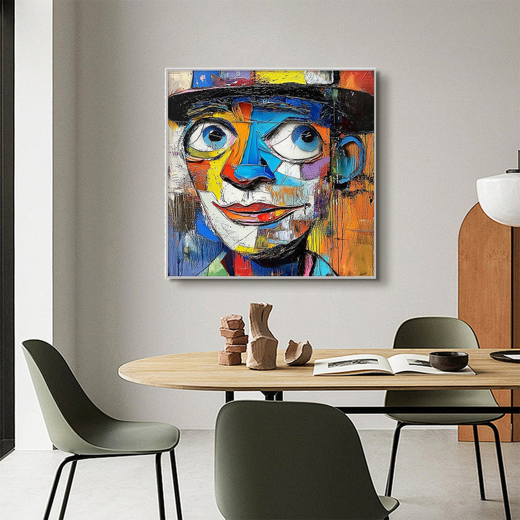 LAUGHING EYES: Impasto Clown Wall Art Textured Portrait Canvas