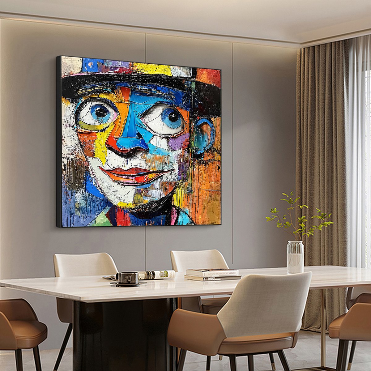 LAUGHING EYES: Impasto Clown Wall Art Textured Portrait Canvas