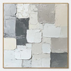 Layered Harmony: Original Textured Abstract Oil Painting - Grey and White Wall Art Decor