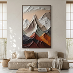MAJESTIC PEAKS: Earthy Brown Grey Orange Impasto Mountain Wabi Sabi Canvas