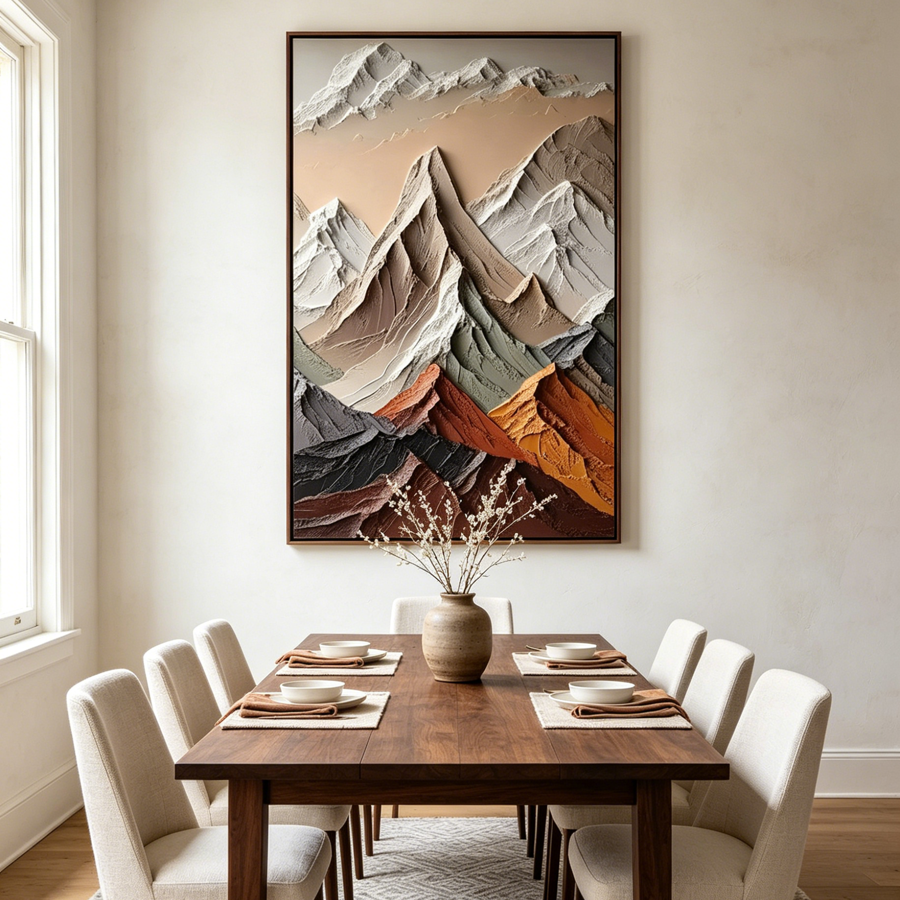 MAJESTIC PEAKS: Earthy Brown Grey Orange Impasto Mountain Wabi Sabi Canvas