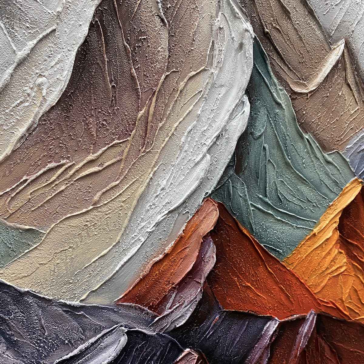 MAJESTIC PEAKS: Textured Impasto Mountain Landscape Painting in Earthy Tones