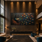 MAJESTIC PLUMAGE: Iridescent Peacock Feathers Rich Textured Canvas