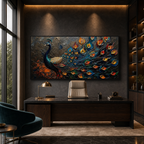 MAJESTIC PLUMAGE: Iridescent Peacock Feathers Rich Textured Canvas