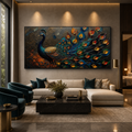 MAJESTIC PLUMAGE: Iridescent Peacock Feathers Rich Textured Canvas