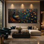 MAJESTIC PLUMAGE: Iridescent Peacock Feathers Rich Textured Canvas