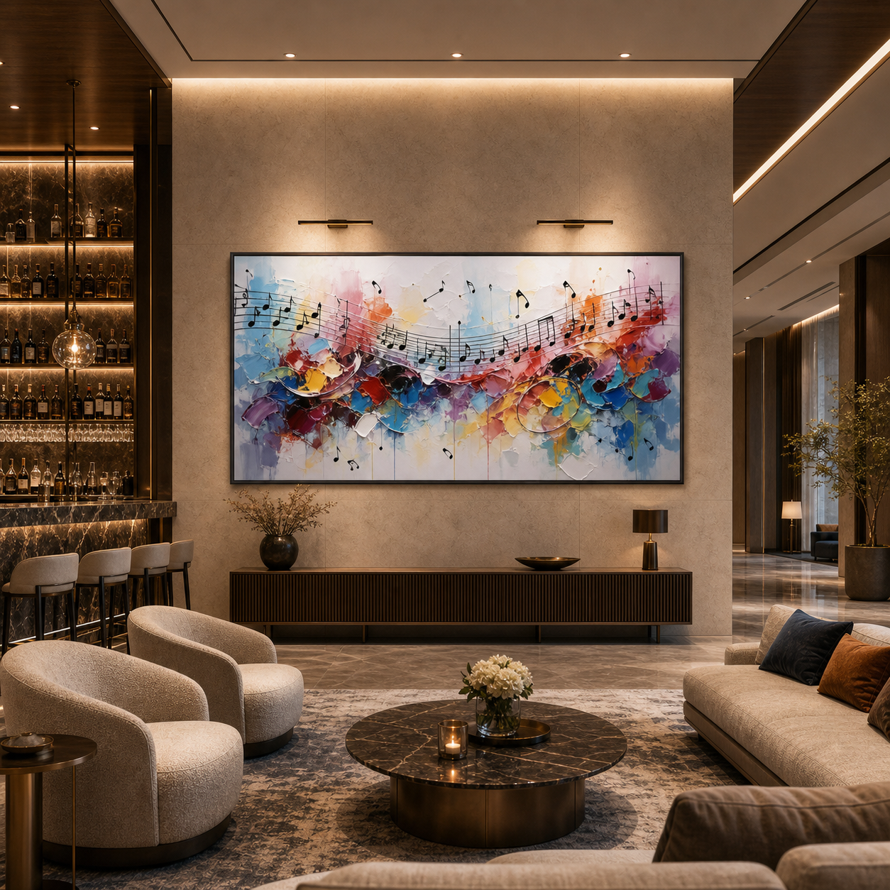 MELODY IN COLOR: Musical Notes Colorful Abstract Canvas