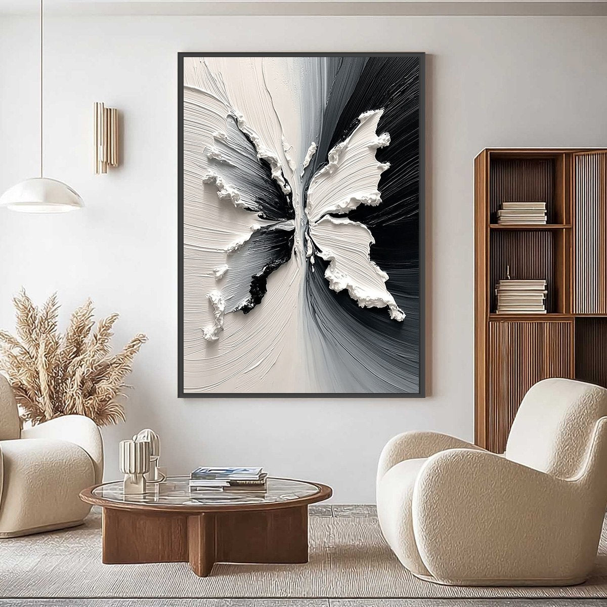 **METAMORPHOSIS:** Heavy Texture Black and White Butterfly Painting