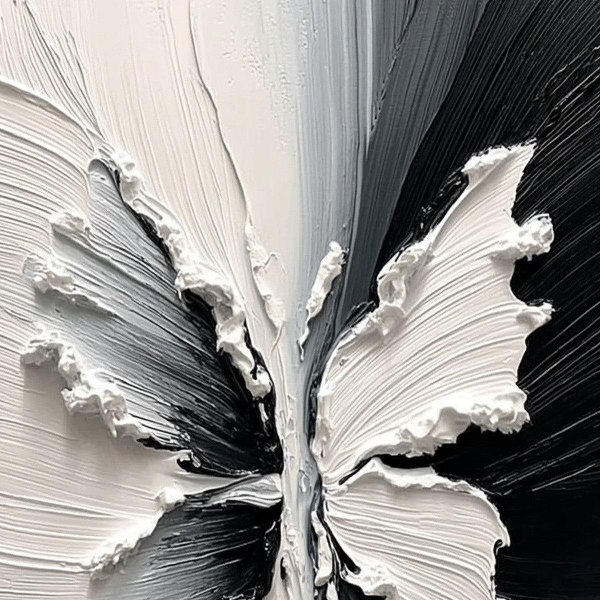 **METAMORPHOSIS:** Heavy Texture Black and White Butterfly Painting