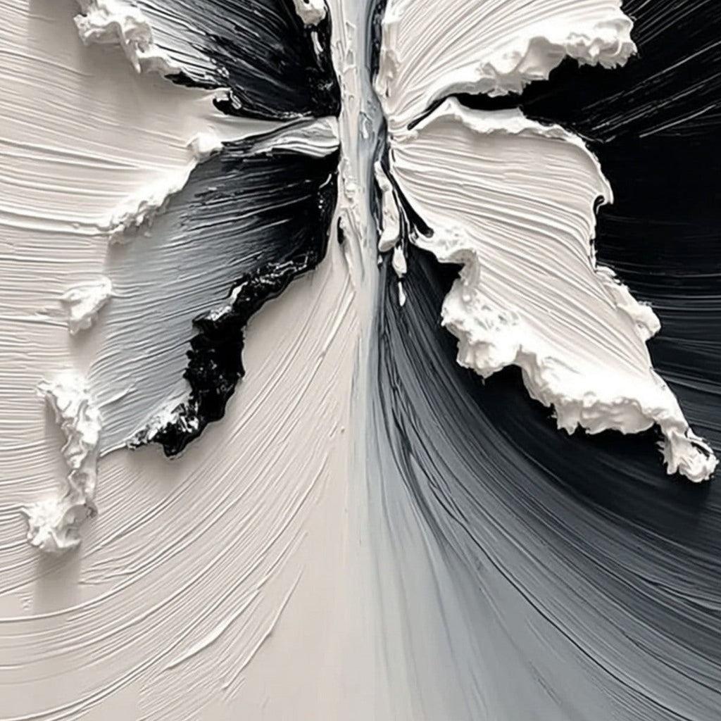 **METAMORPHOSIS:** Heavy Texture Black and White Butterfly Painting