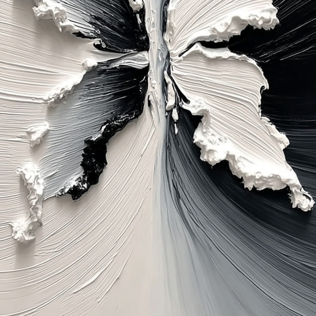 **METAMORPHOSIS:** Heavy Texture Black and White Butterfly Painting