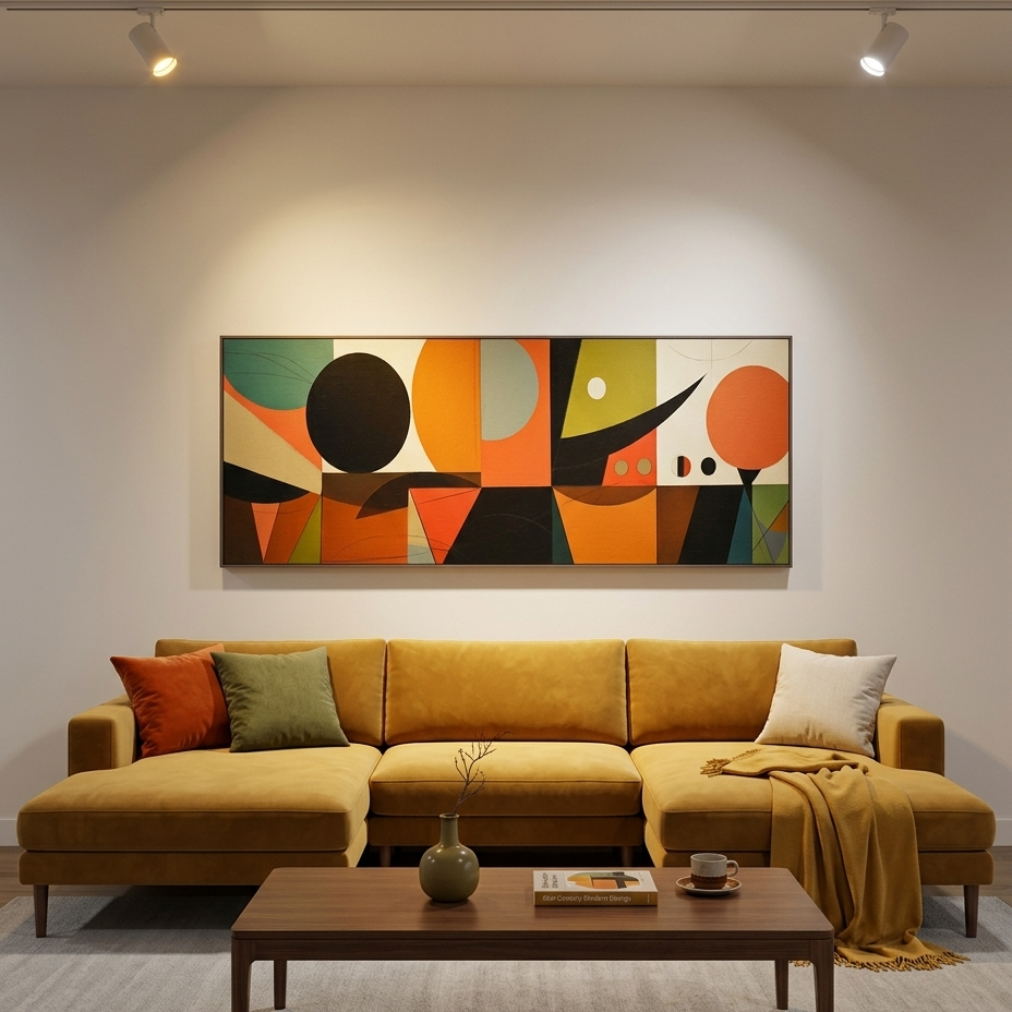 MID-CENTURY MODERN GEOMETRIC: Vibrant Balanced Abstract Panoramic Canvas