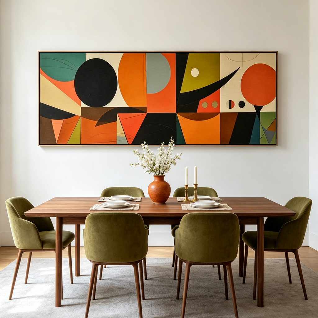 MID-CENTURY MODERN GEOMETRIC: Vibrant Balanced Abstract Panoramic Canvas