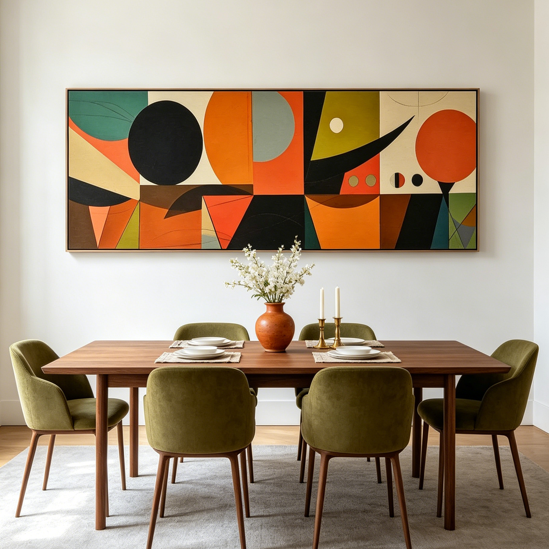 MID-CENTURY MODERN GEOMETRIC: Vibrant Balanced Abstract Panoramic Canvas