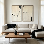 MINIMALIST ABSTRACT DIPTYCH: Black Beige Oil Painting Set of 2