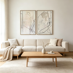 MINIMALIST ABSTRACT DIPTYCH: Soft Beige Textured Abstract Lines Canvas Set Of 2