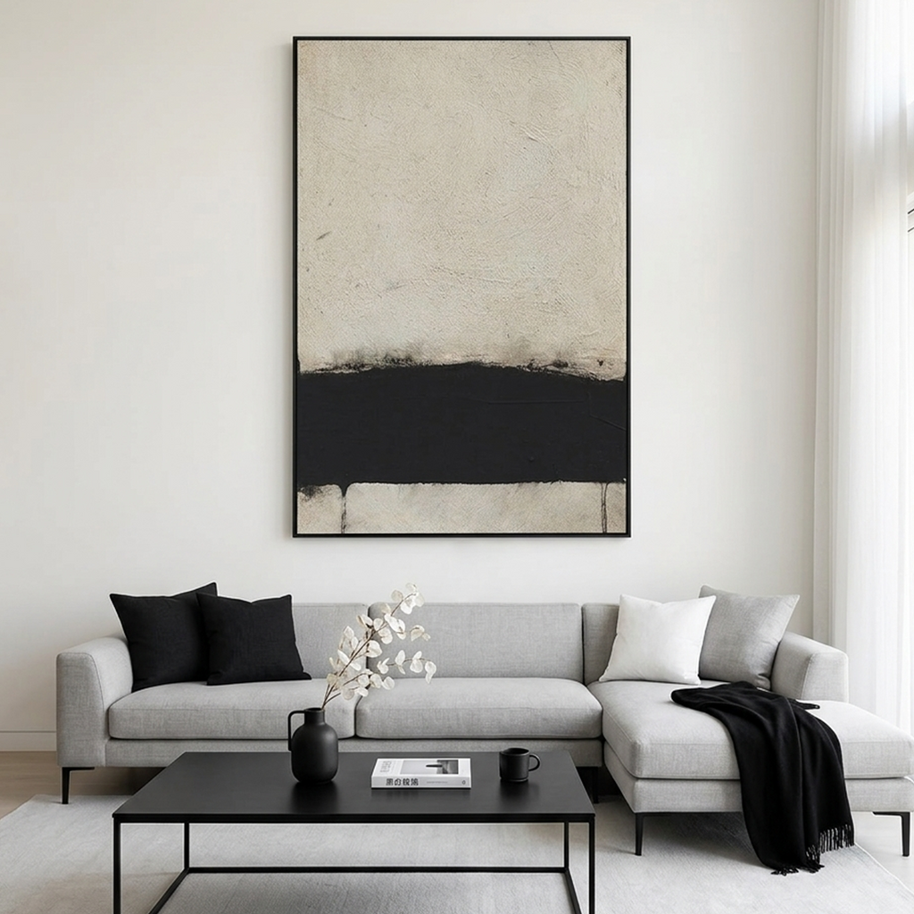 BLACK AND WHITE LANDSCAPE: Minimalist High Contrast Textured Layers Canvas