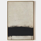 Minimalist black and white textured abstract painting. Vertical wall art with a gold frame, perfect for modern living spaces.