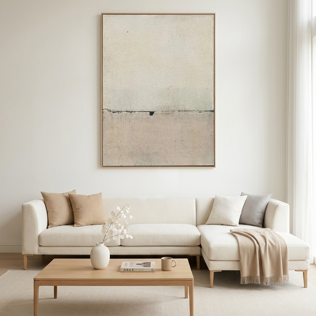 MINIMALIST EARTHSCAPE: Neutral Tone Textured Layers Abstract Landscape Canvas