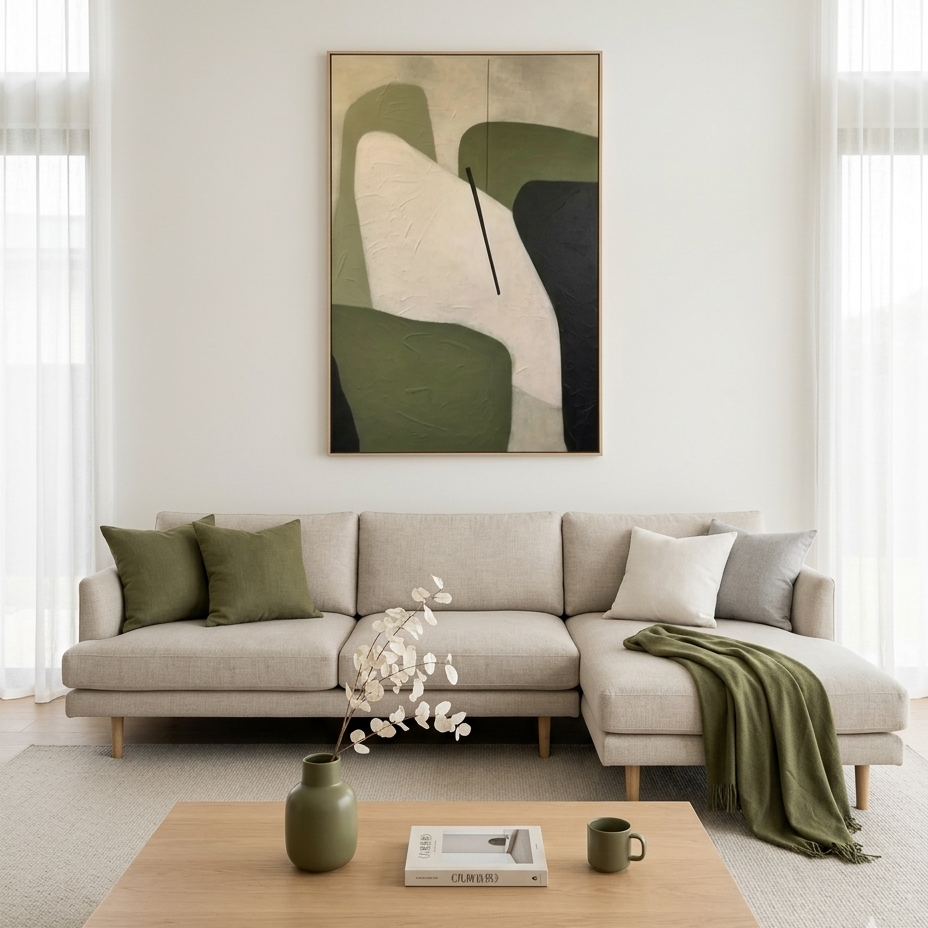 MINIMALIST GREEN: Olive Green Geometric Lines Abstract Canvas
