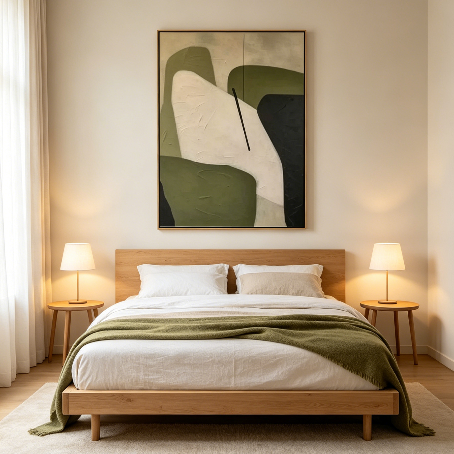 MINIMALIST GREEN: Olive Green Geometric Lines Abstract Canvas