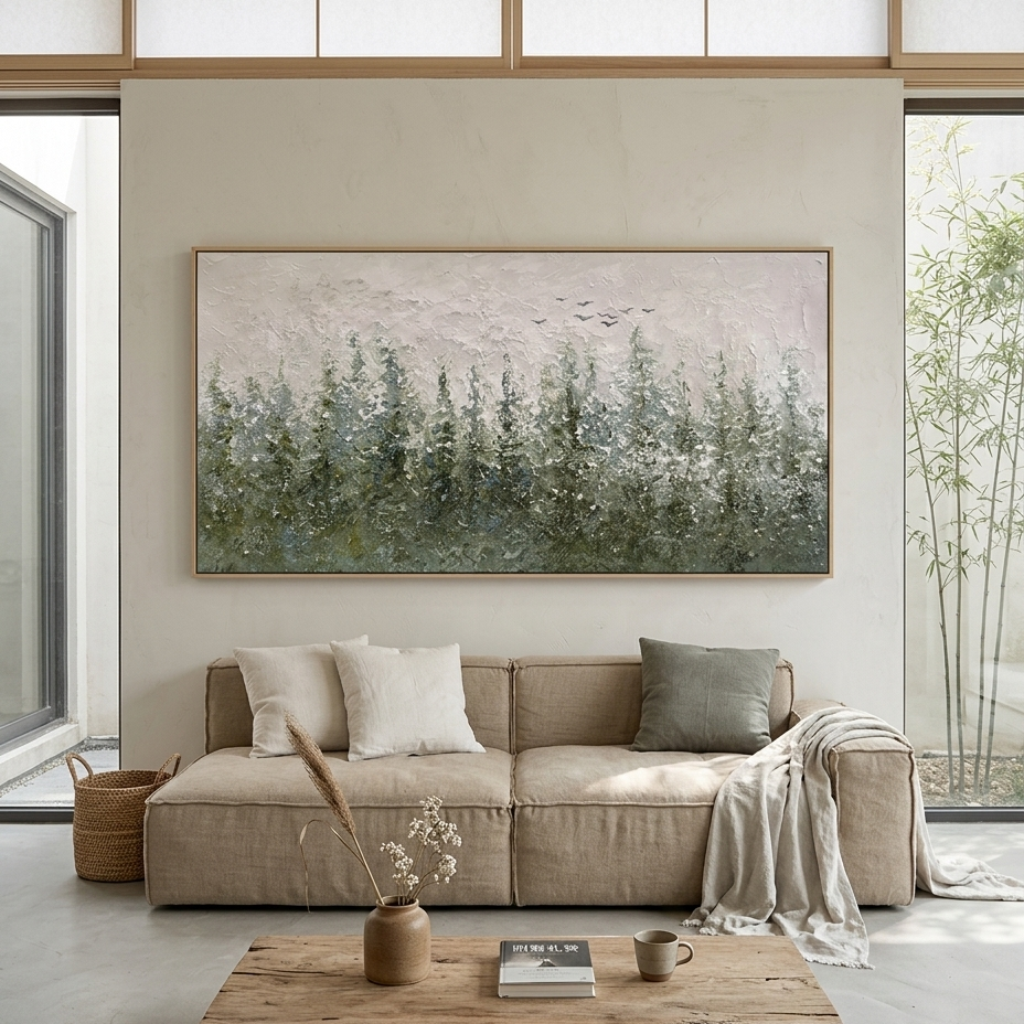 MISTY FOREST: Wabi Sabi Atmospheric Foggy Trees Textured Canvas