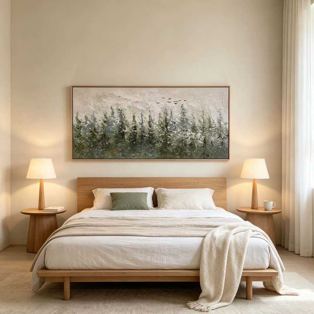 MISTY FOREST: Wabi Sabi Atmospheric Foggy Trees Textured Canvas